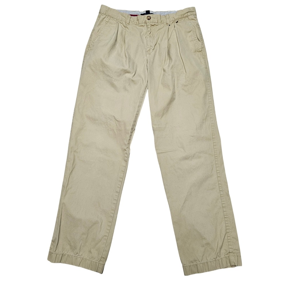 Tommy Hilfiger Khaki Pleated Chino Pants Men Size 34x32 Cotton